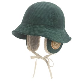 Corduroy Earmuff Bucket Hat Sunny Ear Flaps Chin Strap Trapper Trooper Hat Green
