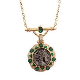 PELEIFA Greek Mythology Apolllo Athena Hecate 18K Gold Plated Necklace,Gold Medallion Queen Coin Necklace for Women