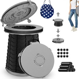 2024 Upgraded XXL Collapsilbe Folding Toilet Stool with Carry Bag,More Sturdy and Height 50cm,D38cm,Portable and Lightweight Adjustable Telescoping Stool for Camping Hiking BBQ Max Load 880Ibs