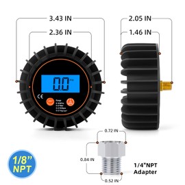 MEANLIN MEASURE 0-300psi Pressure Gauge with 1/8'' NPT Back Connector and Rubber Protector,LED Digital Display,Accuracy 1% .F.S.