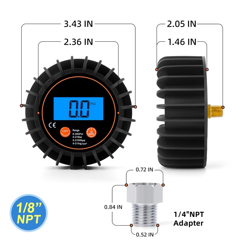 MEANLIN MEASURE 0-300psi Pressure Gauge with 1/8'' NPT Back Connector