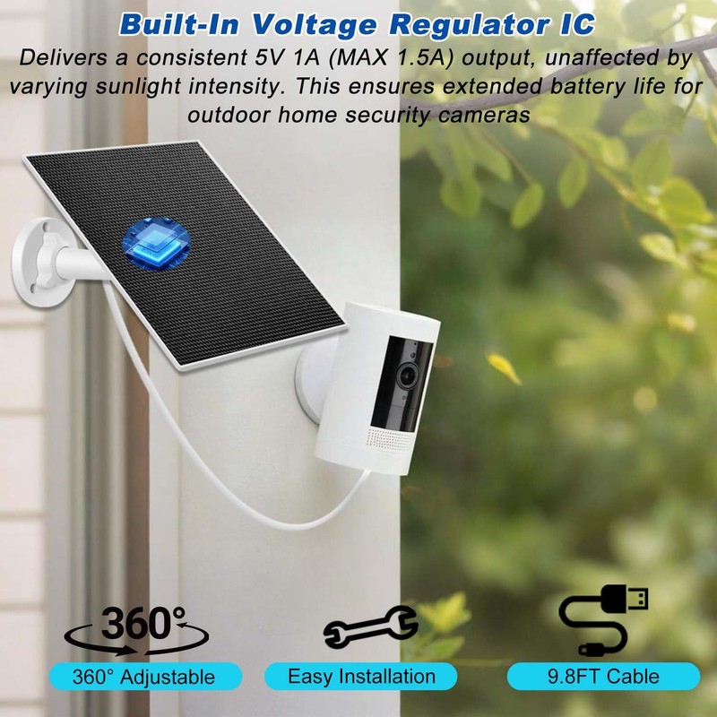 5W Solar Panel with 8000mAh Battery for Security Cameras, 360°