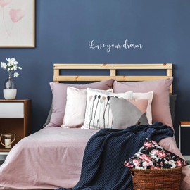 Vinyl Wall Art Decal - Live Your Dream - 6" x 25" - Trendy Inspirational Cute Positive Cursive Quote Sticker for Home Bedroom Closet Living Room Office Coffee Shop Classroom School Decor (White)