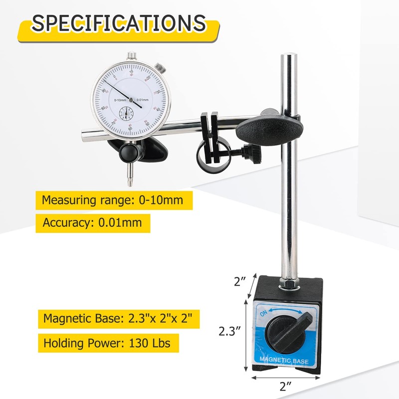 Acymner Dial Indicator with Magnetic Base Holder | 130lbs Magnetic