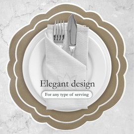 LADALI Round Placemats Set of 4, Cotton Linen- Double Layered, Luxury Scalloped Embroidered Cloth Table mats, 16 inch, Washable Fabric Dining Placemat (Green)