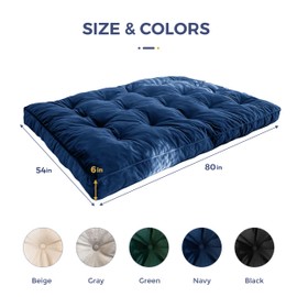 MAXYOYO 6" Futon Mattress Full Size, Velvet Thick Futons Sofa Couch Bed, Versatile Floor Mattress for Adults, Shredded Foam Filling (Frame Not Included), Navy
