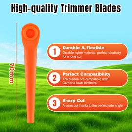 Chuancheng Pack of 100 70 mm Plastic Grass Trimmer Blades Replacement for Gardena 9823 9825 9820 9821 Replacement Graden Lawn Mower Supply