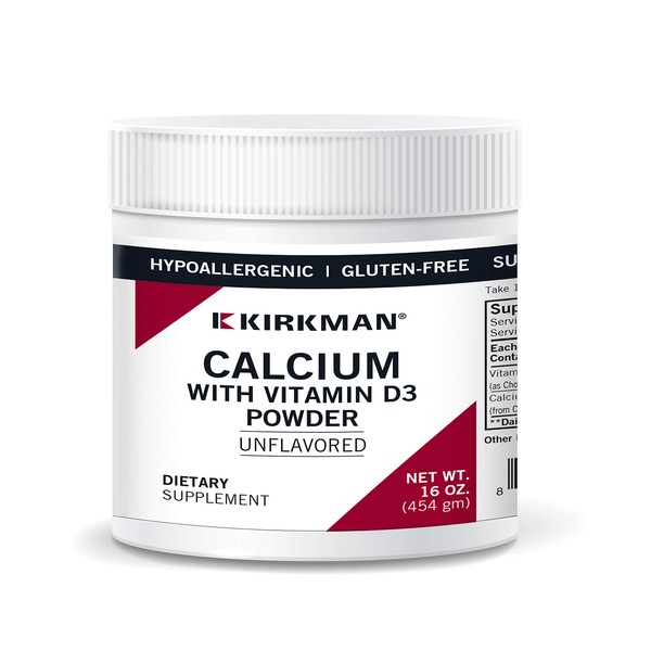 Kirkman's purest Calcium with Vitamin D-3 || 454 gm/ 16 oz Powder - Unflavored - Hypoallergenic || Minerals || Gluten and Casein Free | Tested for More Than 950 Environmental contaminants