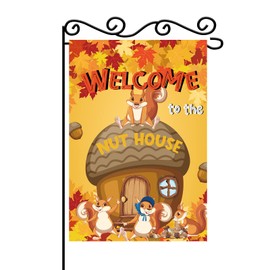 MEFENG Welcome Nut House Garden Flag - Welcome Autumn Garden Banner - Squirrel Lawn Sign Yard Flag - Fall Humor Seasonal Outdside Decor -Double Sided 12 x 18 Inch