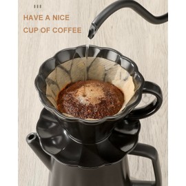 Wmazio Pour Over Drip Coffee Maker Set, Coffee Brewer Dripper Cone Filter, Ceramic Pour Over Coffee Dripper Set, V60 Dripper & Coffee Decanter & Coffee Bowl, Coffee Gift, 1-2 Cup, Black