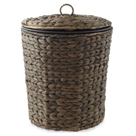 Casafield Water Hyacinth Trash Can with Lid and Liner - Espresso Brown, Woven Wicker Waste Basket for Bathroom, Bedroom, Laundry Room, Home Office
