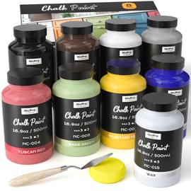 Nicpro 8 Colors Chalk Paint for Furniture, 16.9 oz (500ml) Ultra Matte Finish Acrylic Craft Paint, Non-Toxic Chalk Furniture Paints for Wood, Metal, Cabinets, Home Decor with Liquid Wax, Color Wheel