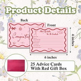 CTLHKY Graduation Advice And Wishes Cards (25pcs), Pink Bow Wishes Cards For The Graduate, High School Or College Graduation Supplies, 2025 Grad Celebration Party Favors Ideas -A09