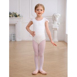 MdnMd Dance Ballet Leotard for Toddler Girls Gymnastic Bodysuit Outfit Bow Back Ruffle Sleeve (White, Age 4-6 / 4t,5t)