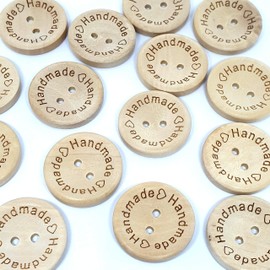 MajorCrafts® 24pcs 25mm Brown Wood 'Handmade' Engraved 2 Hole Sewing Buttons Craft Embellishments