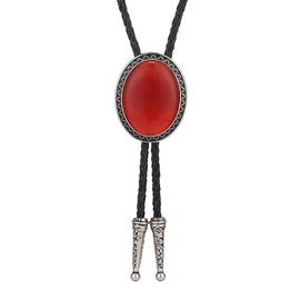 Bolo Tie Western Cowboy Celtic Black Natural Stone Necktie Bolo ties For Men Women (Red)