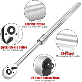 kboisha 3/4-Inch Drive Extendable Ratchet Handle, Reversible Quick Release Telsecoping Ratcheting Torque Wrench Extends 19.5-31 Inch