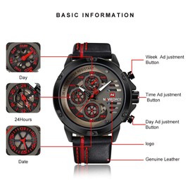 NAVIFORCE Sport Military Watches for Men Waterproof Watch Analog Quartz Leather Band Date Calendar Clock Wristwatch