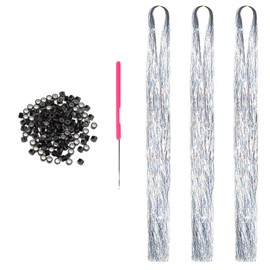 Hair Tinsel Extensions 600 Strands with Tool Sparkling Shiny Hair Tinsel Kit Heat Resistant Glitter Tinsel Hair Extensions for Women Girls 48 Inches