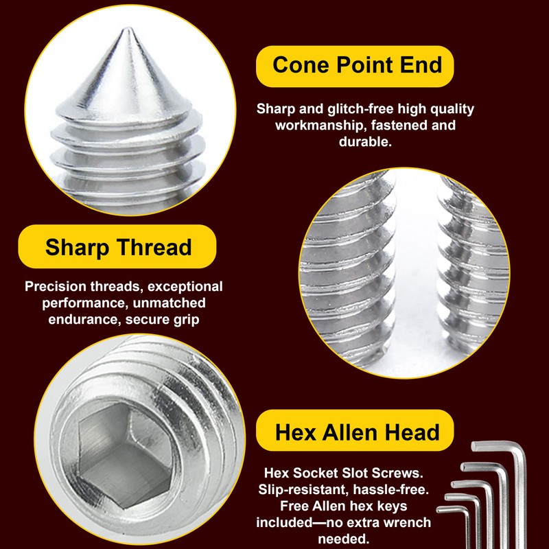 FIXXELY Cone Point & Flat Head Grub Screws Set of