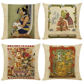 Mancheng-zi Mayan Decor,18x18 Pillow Covers Set of 4,Aztec Decor,Aztec Pillow Covers, Aztec Gods Pillow,Aztec god’s Pillow,Mayan Pillow Covers