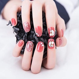 24 Pieces Elegant Japanese Style Nail Coming-of-Age Ceremony Nail Red Cute Elegant False Nail 3D Jewel Decoration