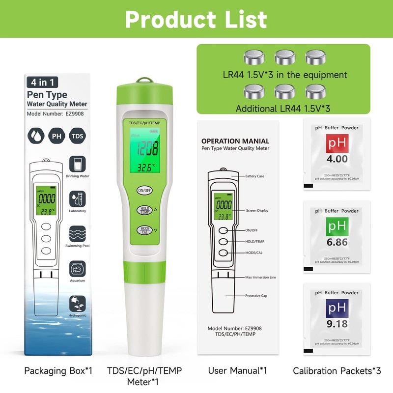 Ehomfy PH Meter PH Value Meter 4 in 1 Pool