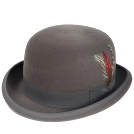 HISSHE Men's Wool Fedora Hats Women Felt Bowler Derby Hat with Feather (Grey,M)