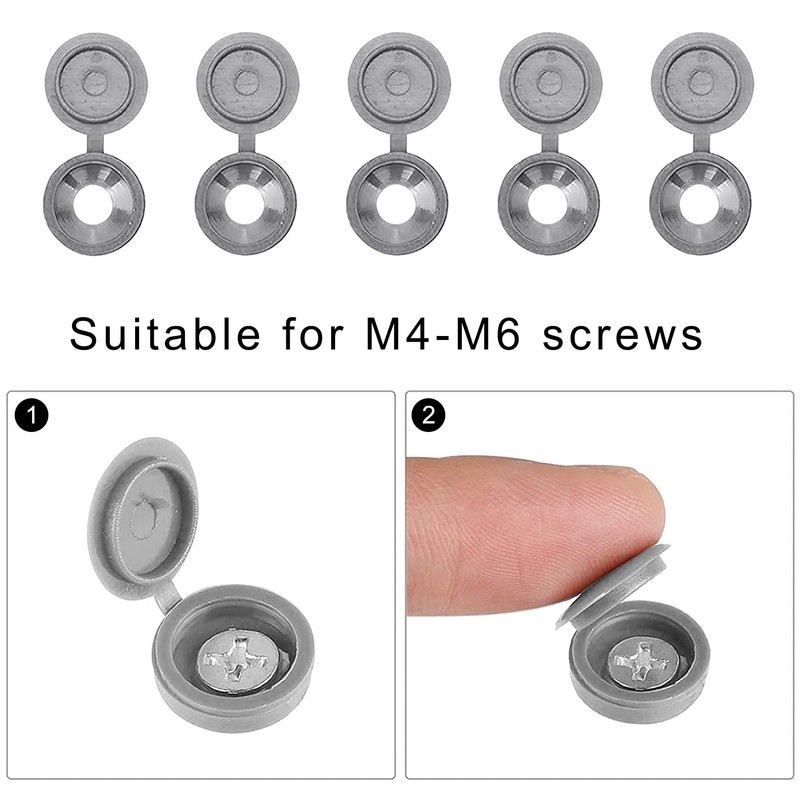 120Pcs Grey Screw Caps Hinged Plastic Screw Cover Caps for