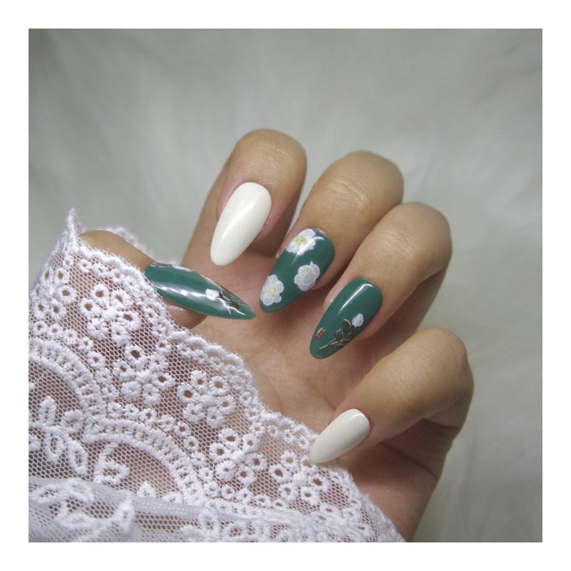 CHOK: 09 Flower Handmade Nail Tips - Coffin / CHOK