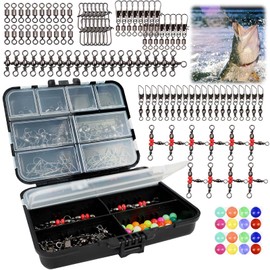 Fishing Tackle Accessories Kit, Small Tackle Box Organizer, Freshwater Accessories Kit, Included with Beads Swivels Snaps for Saltwater Freshwater, Gift for Fishing Beginner Angler 140Pcs