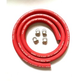 Fuel Line Hose 6AN 3/8" High Pressure Hose 2.8Mpa 400PSI 10mm 5FT for Fuel Systems Engines Tube Hose Multiple Size Options,Implementation Standards:EN854,Red (Attached Hose Clamp)