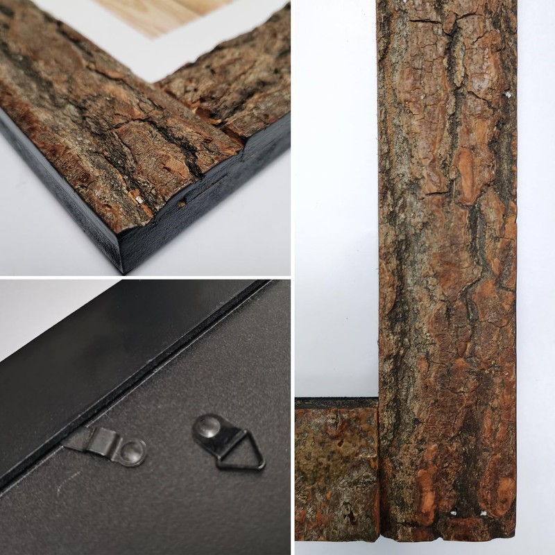 IKEREE 5x7 Rustic Picture Frames with Real Bark, Made of