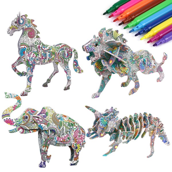 OSDUE 3D Coloring Puzzle, Creative DIY Painting Educational 3-D Puzzle