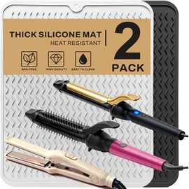 2 Pack Large Curling Irons Mat, Silicone Heat Resistant Portable Travel Mat Cover for Flat Iron, Hair Straightener, Hot Hair Styling Pad Tools-(Black & White)