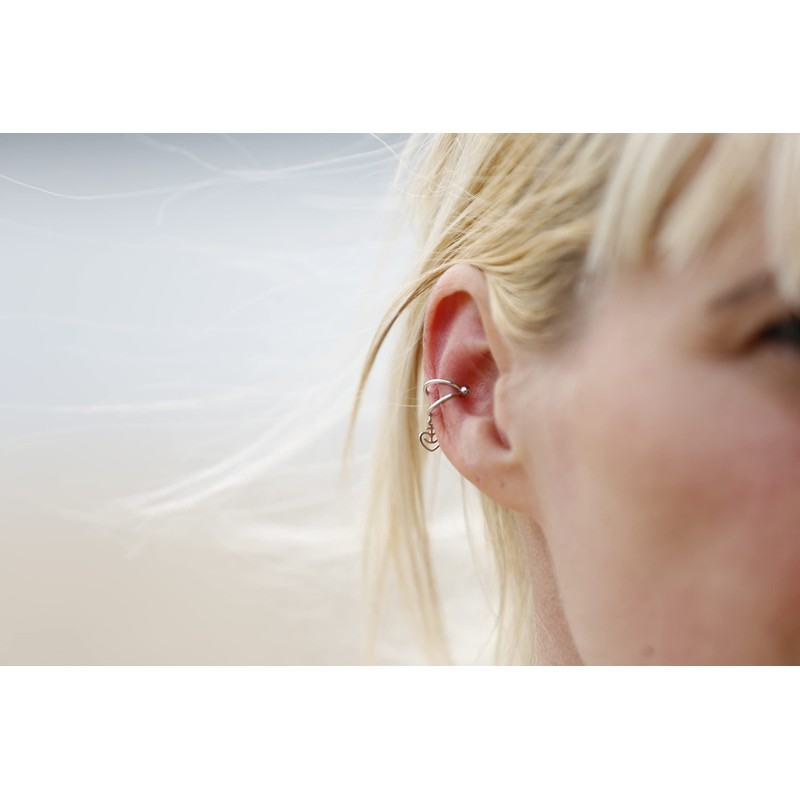 Astra Two Rings Ear Cuff Stud Earrings with Heart Anchor