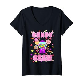 Womens Candy Crew Candy Land Decorations Sweetie Candy Squad Kids V-Neck T-Shirt