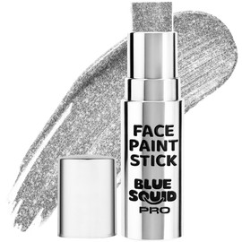 Blue Squid PRO Metallic Silver Face Paint Stick - Waterproof Silver Body Paint Adults & Kids Eye Black Baseball, Eyeblack Softball -Hypoallergenic Twist-Up Non-Toxic Makeup Stick Cosplay, Sports & SFX