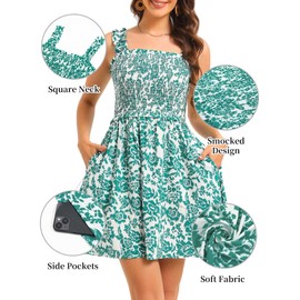 TORARY Sundresses Green Square Neck Floral Wedding Guest Easter Dresses for Women 2025 with Pockets
