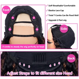 Lucasar FB30 Deep Wave U Part Human Hair Wigs for Black Women 180% Density Glueless U Shape Half Wig 180% Density Wig No Leave Out Lace Glueless Deep Curly Upgrade U Part Wigs (26 inch, FB30)