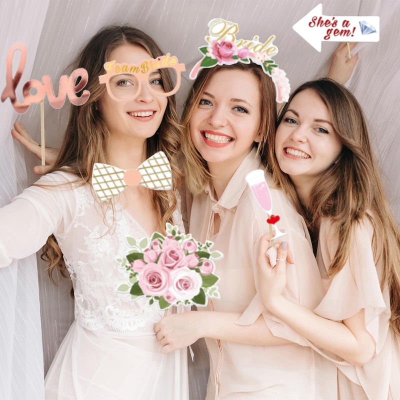 JORUN Hen Party Photo Booth Props Rose Gold Party Accessories