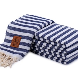 Gold CASE Turkish Hand Towels Set of 5 – 100% Cotton Hand Towels for Bathroom 20 x 40'' – Soft & Quick Dry Cotton Towel for Hands, Hair, SPA & Gym – Elegant Bathroom Towel Set in Navy Blue