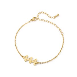 PAMTIER Angel Number 444 Ankle Bracelet for Women Stainless Steel Adjustable Anklet Chain Dainty Numerology Jewelry Gold