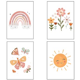 Taicols Set of 4 Pictures for Children's Room, Children's Room Decoration, Girls, DIN A4 Poster, Baby Room, Girls Decoration, Boho Wall Pictures Decoration