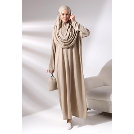 ihvan online Muslim Dresses for Women, One-Piece Long Sleeve Hijab Abaya Full-Length Islamic Prayer Dress, Mink, Comfort Sizes: 14-20 (3XL-6XL)