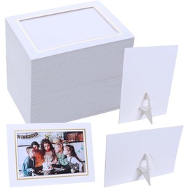 100PCS Paper Picture Frames with Easel 4 x 6 Inch Cardboard Photo Frames Self-Standing Paper Frames for Kids DIY Classroom (White with Gold Lining)