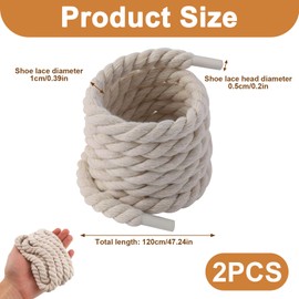 Liqqlex Chunky Cotton Rope Laces for AF1, 10mm Thick Shoelaces Replacement Compatible with JD1 DK, Premium Non-Slip DIY Shoe Strings (1 Pair)