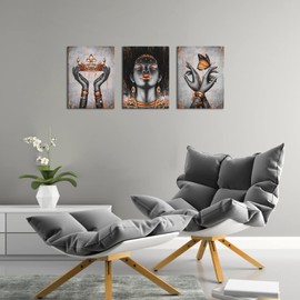 Visual Art Decor African American Canvas Wall Art Orange and Black Woman Portrait Fashion Black Girl Burnt Orange Bedroom Decor Framed Artwork for Home Living Room Decor (12inx16inx3Pieces)