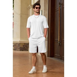Lexiart Mens Casual 2 Piece Outfits-Short Sleeve Athletic Set Oversize T-Shirts Drawstring Tracksuit Set