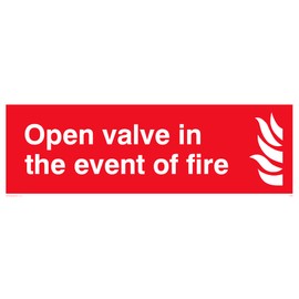 Pack of five - Open Valve In The Event Of Fire Sign - 150x50mm - L15